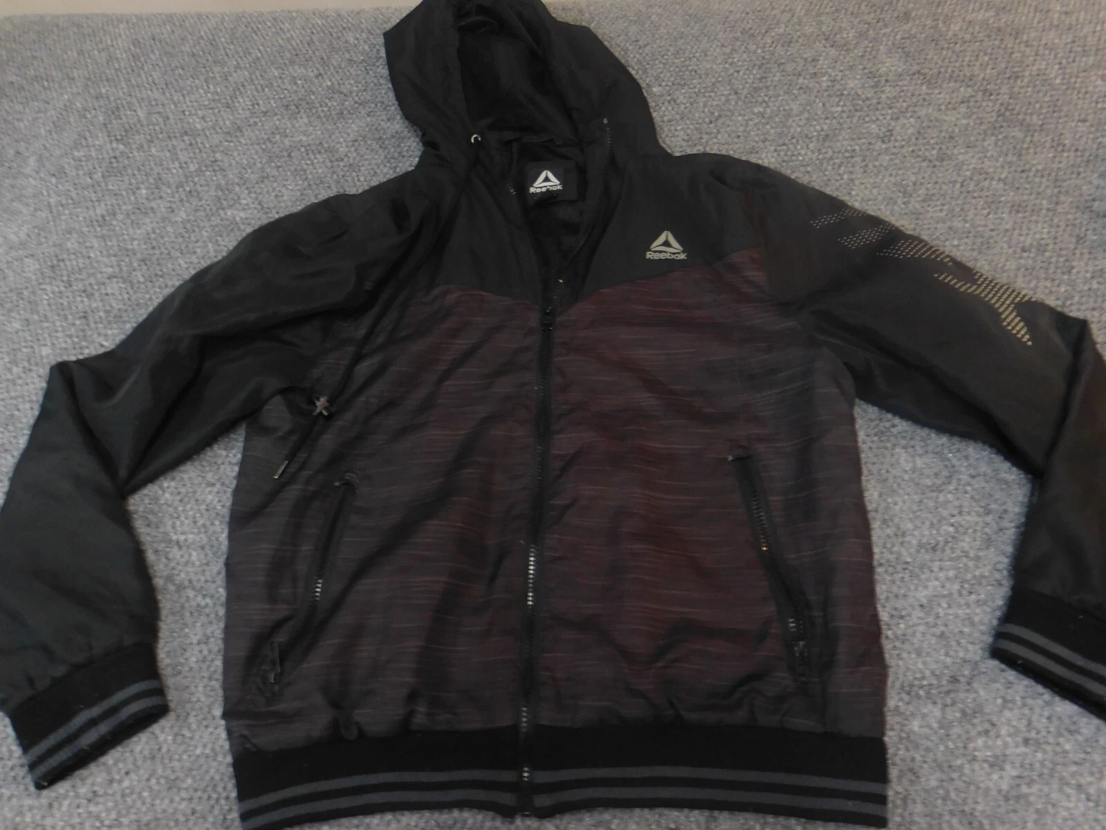 Reebok Mens Jacket M purple black Hoodie full zip drawstring blue - product detail image 1