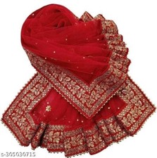 Red Indian Bridal Dupatta Embroidered Party  Wedding Odhani/Chunni For Women