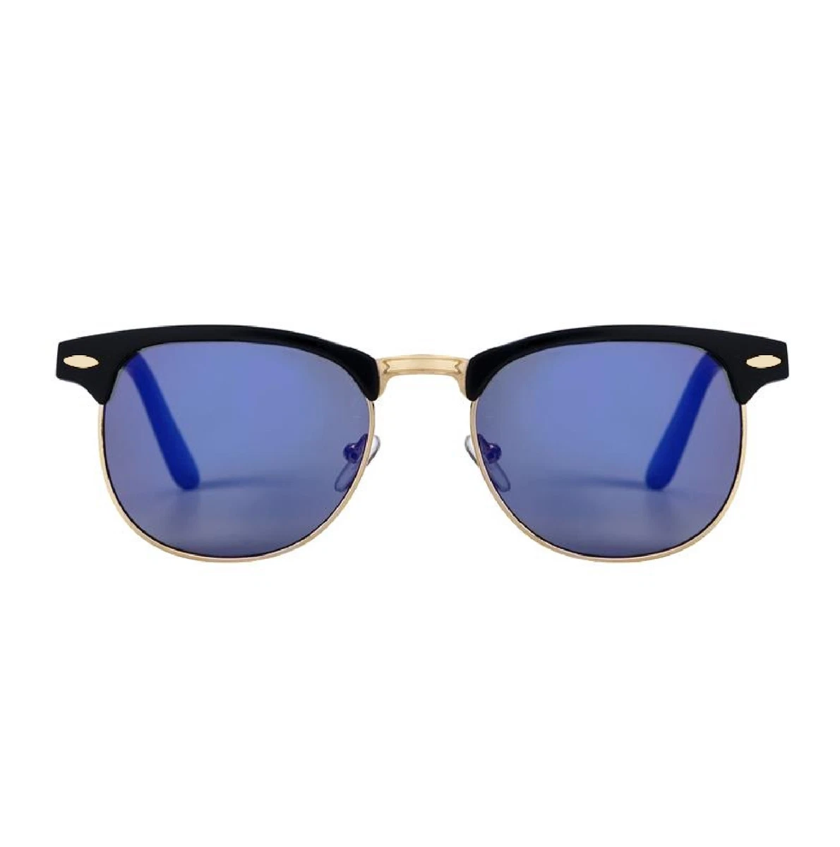 Sonnenbrille Blau Spiegel Schwarz Rahmen UV400 Gläser Herren Damen Retro Vintage