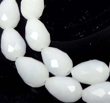 15 Opaque White Glass Quartz Faceted Teardrop Beads 15x10mm