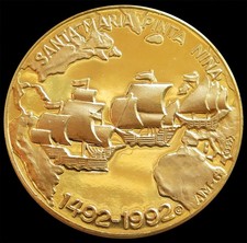 1992 GOLD 1oz .999 PROOF CHRISTOPHER COLUMBUS 500th ANNIV HIGH RELIEF MEDAL 5820.00 per troy oz