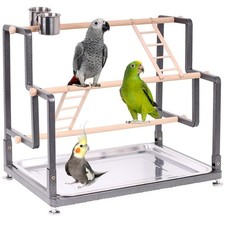 Bird Playground, Playstand for Small to Large Birds with Collapsible Metal Fr...
