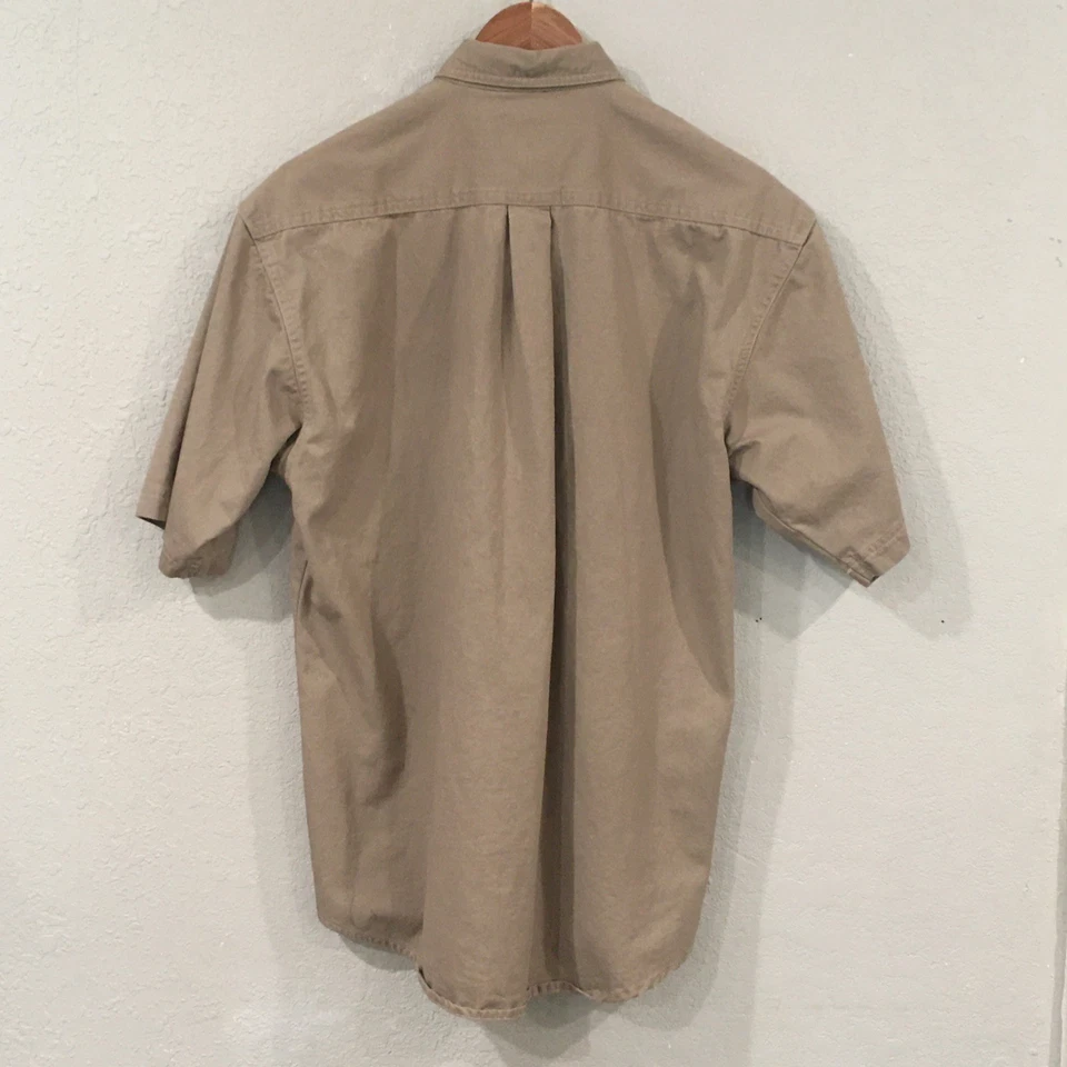 Cobra Men M Shirt Beige Utility Button Short Sleeve Canvas 100% Cotton Workwear - Image 4 of 4