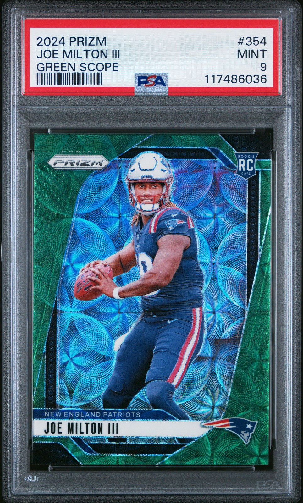2024 PANINI PRIZM GREEN SCOPE #354 JOE MILTON III 62/75 PSA 9