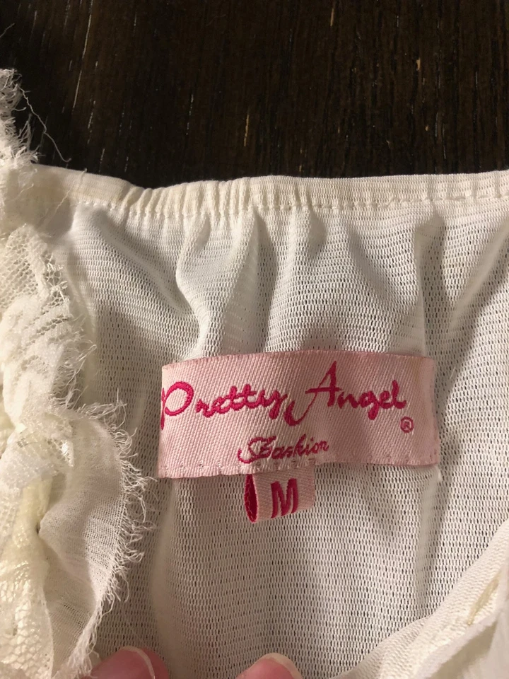 Camiseta sin mangas Pretty Angel Y2K blanca talla M volantes romántica con cuentas Foto 2 de 4