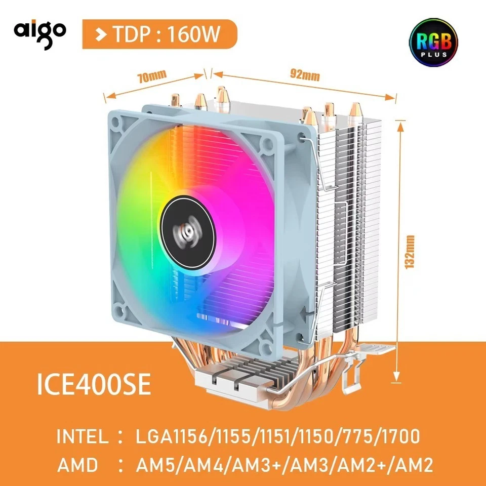 Aigo CPU-Kühler 2/4/6 Heatpipes PWM RGB Lüfter Intel AMD leise Kühlung