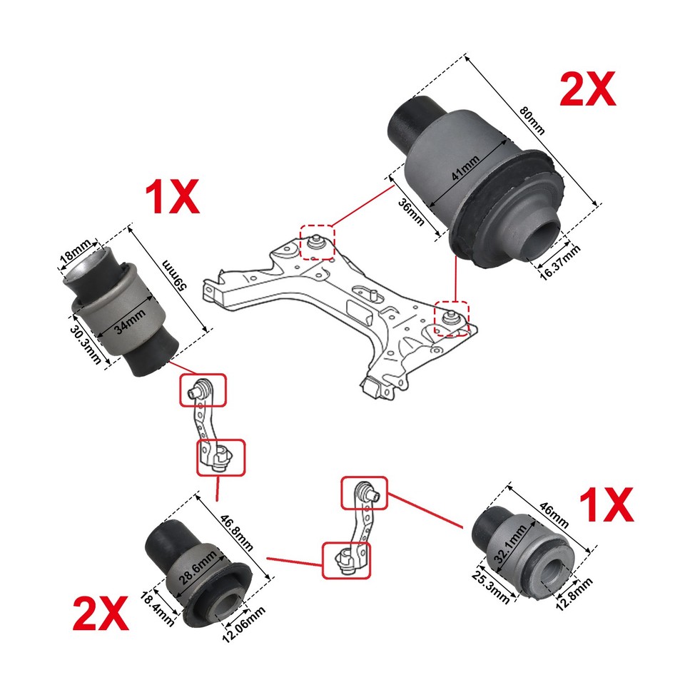 Subframe Mount Types 6x Front Bushing Subframe Mount Set for Nissan Sentra 2013-2019 Versa ...