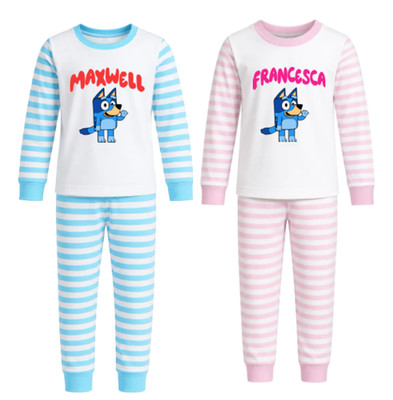 Personalisierter Bluey Pyjama Jungen und Mädchen Schlafanzug für Geburtstag oder Weihnachten 1-10