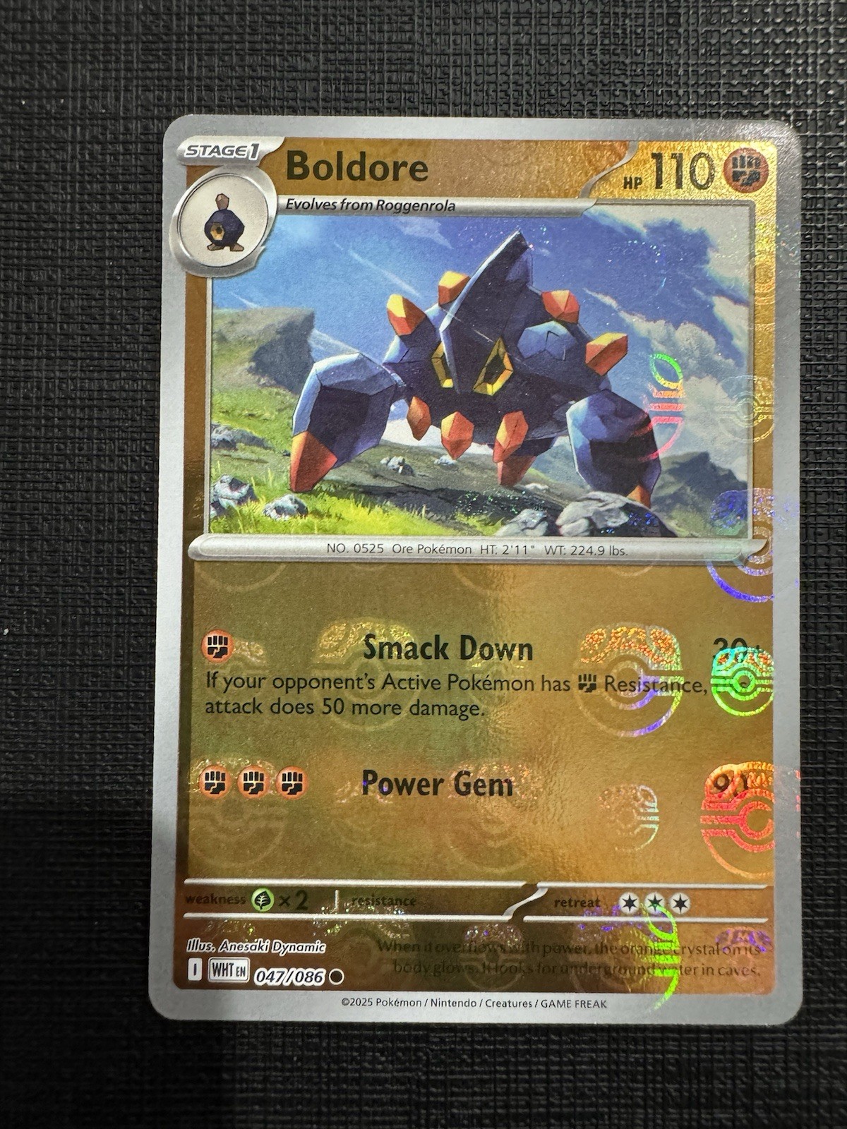 Pokemon White Flare English Boldore Master Ball Holo 047/086 NM