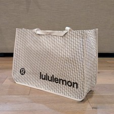 Lululemon Extra Large XL Reusable Shopping Tote Bag Yoga 🤎 Tan White 🤎 NEW!⚡