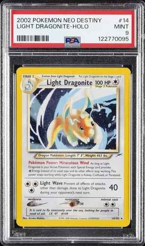 New Listing2002 POKEMON NEO DESTINY #14 LIGHT DRAGONITE-HOLO PSA 9