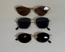 Lot Of 3 Sunglasses Cat Eye Round Metal Wire Frames NEW