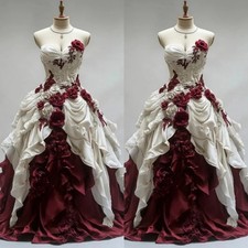 Vintage Victorian Wedding Dresses Ivory Burgundy Ruched Medieval Bridal Gowns