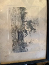 Vintage Nan Lindahl Etching/ Framed/“old Homestead “/9.75x12.5