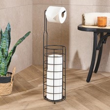 OHS Wire Toilet Roll Holder Free Standing Storage Rust Resistant Metal, Black