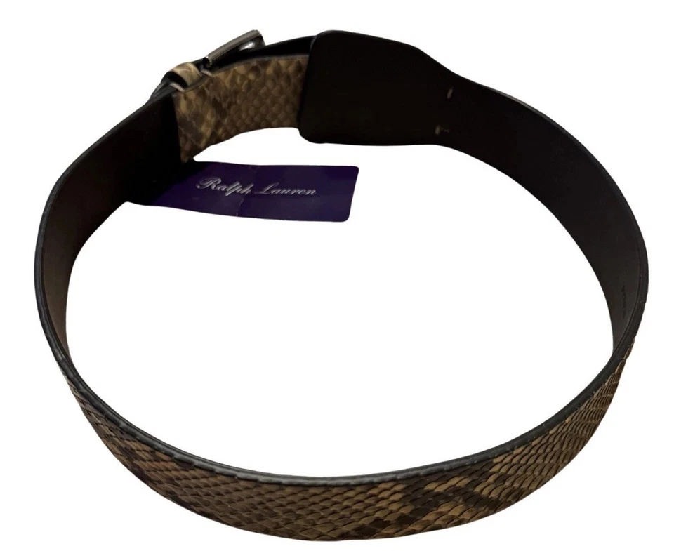 全新带标签 $795 Ralph Lauren 紫色标签意大利制造 Python 38 毫米皮带蛇形时尚 — 第 3/4 张图片