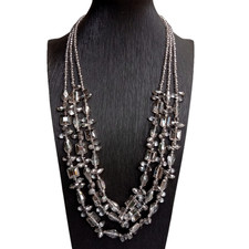 3 Rows Gray Crystal Necklace Statement Fashion Women Strand Collar Necklaces