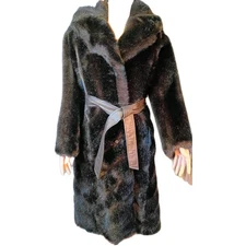Vintage Betty Rose Black Faux Fur Coat Women's Size SMALL 1960s