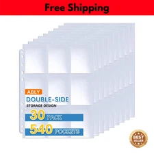 “540 Pocket Card Sleeves Binder Sheets Baseball Cards 3-Ring Album Fast Ship”