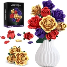 Purple Rose Bouquet Building Set: Compatible with Leg-o Flowers for Adults Women