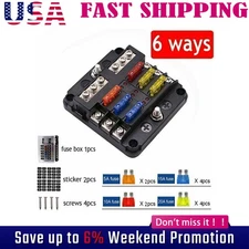 6 Way Car Boot Power Distribution 12-24V Blade Fuse Holder Box Block Panel Yybpk