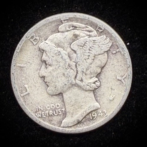 90% Silver - 1943 Mercury Dime Circulated Junk Silver US Coin - A1-20