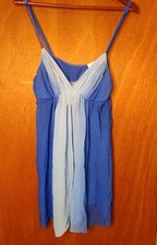 Oscar de la Renta Pink Label Baby Doll Sheer Chiffon V-Neck Chemise Blue Size M