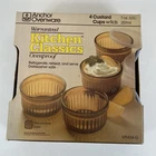 NEW Vintage Anchor Hocking Ramekin Custard Cups Amber Glass lot of 4 bowls Lids
