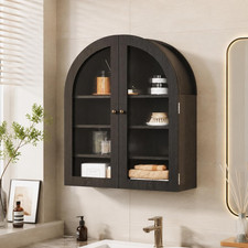 Arched Wood-Look Wall Mounted Medicine Cabinet W/ Adjustable Shelves for Kitchen