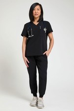 Women's Petite Scrub Set Medical Uniform Top & Trousers Nurse Doctor Workwear
