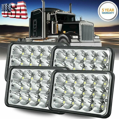 4pcs 4x6'' 90W Led Headlights Hi-Lo Sealed Beam for Peterbilt Kenworth T800 W900