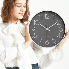 30cm Rund Wanduhr Modern Grau Leise Lautlos Wand Uhr Wohnzimmer Büro