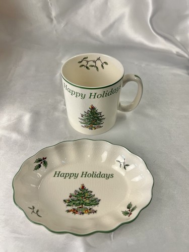 NIB Never Used Spode Christmas Tree Happy Holidays Tray & Mug Set - Picture 7 of 13