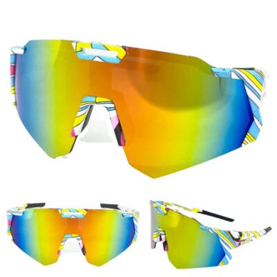 Übergröße Retro Sportlich Wrap Shield Fahrrad Sonne Brille Groß Riesig Graffiti