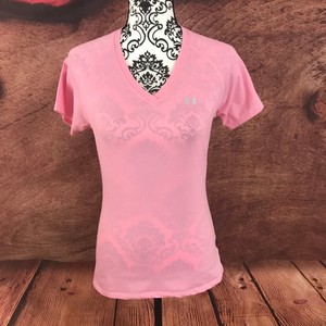 Under-Armour-Womens-Tech-Heat-Gear-Loose-Pink-V-Neck-Athletic-Top-Small