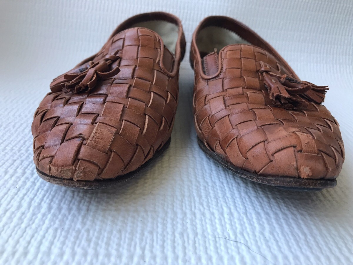 Vintage Womens Cole Haan Kidskin Woven Leather Tassel Loafers Sz