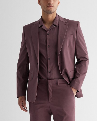 NEW EXPRESS $278 PRUNE SLIM COTTON STRETCH SUIT JACKET SZ 40R - 第 1/4 張圖片