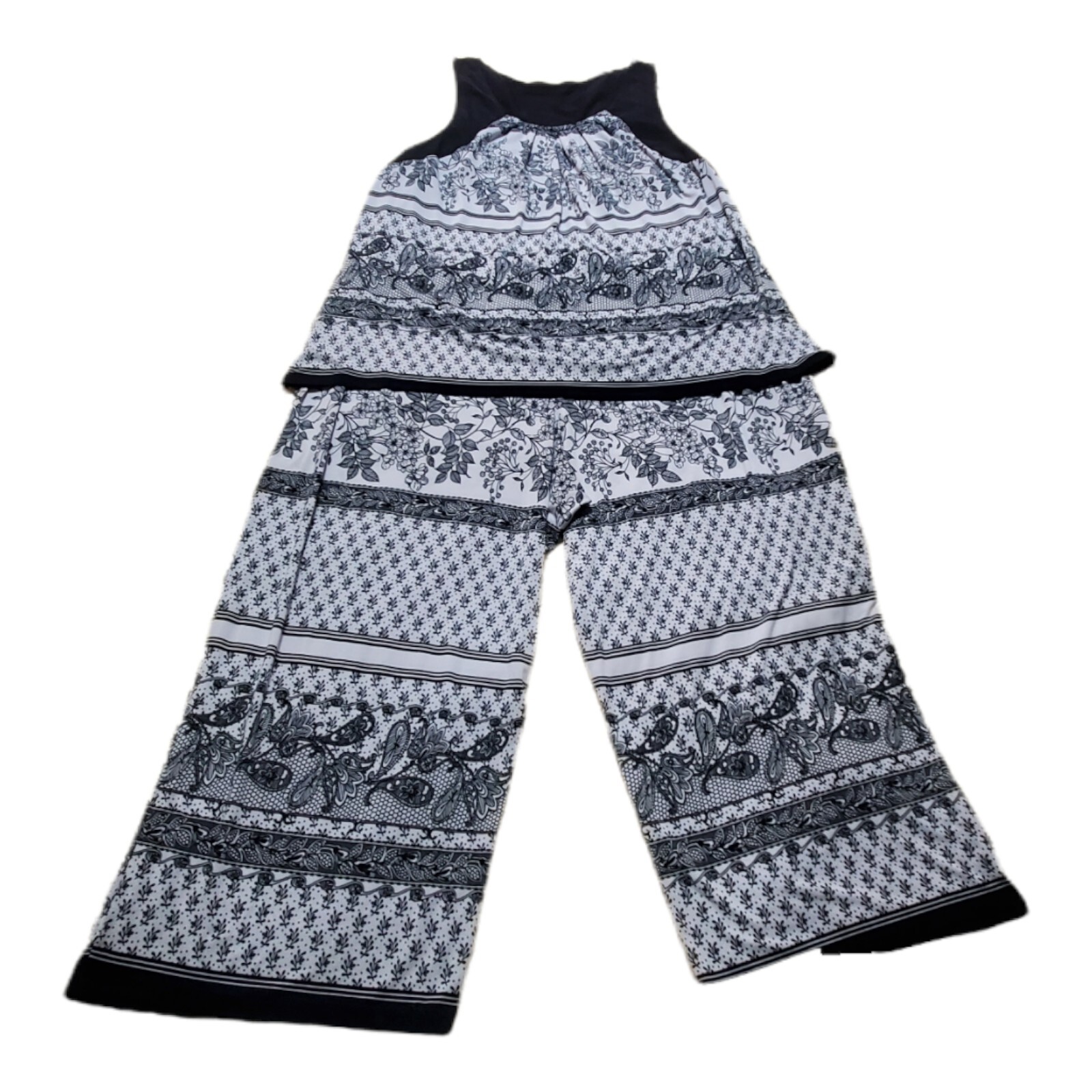 Studio Donatella Womens 2 PC Pajamas Top 1X Pants 2x Black And White Sleeveless 