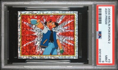 POKEMON SERIES 2 MERLIN 2000 PSA 9 STICKER #3 ASH PRISM STICKER