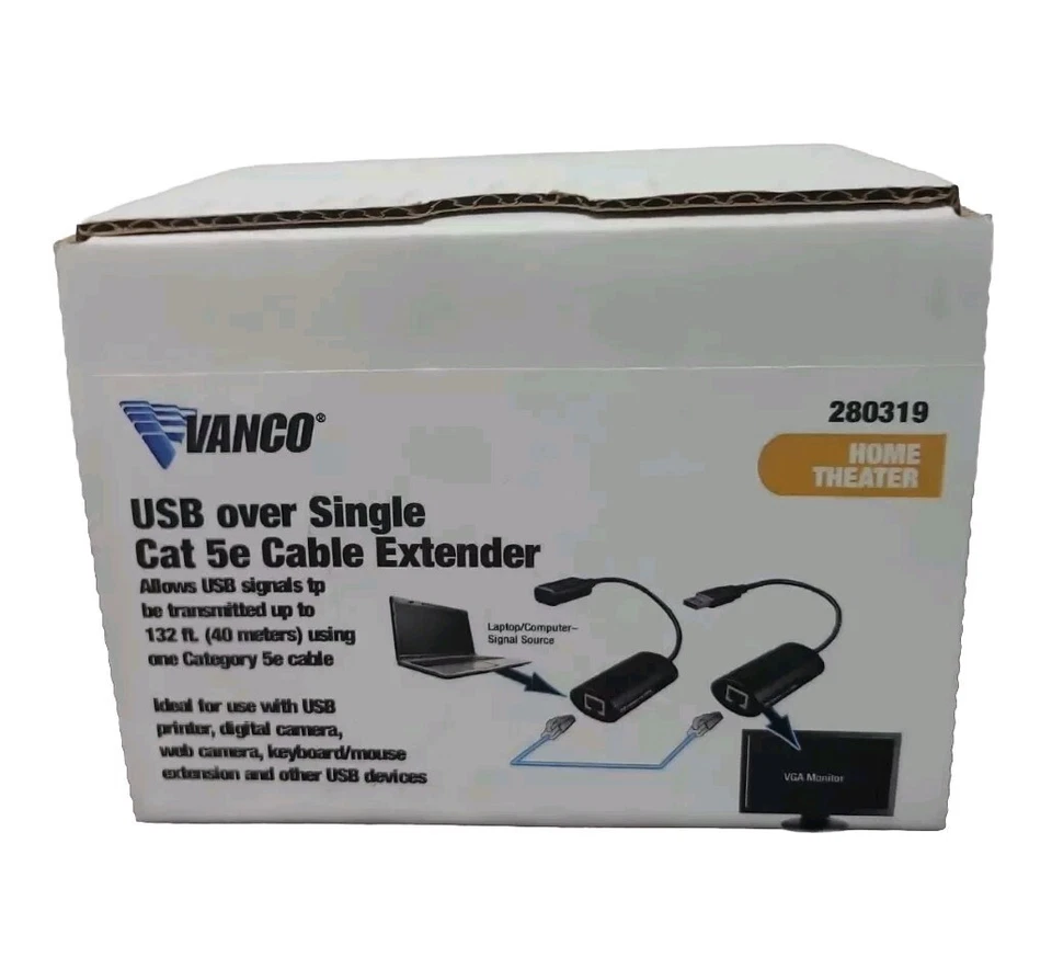 Vanco USB over Category 5e Cable Extender 280319 NIB FREE Shipping  in USA New - Image 2 of 4