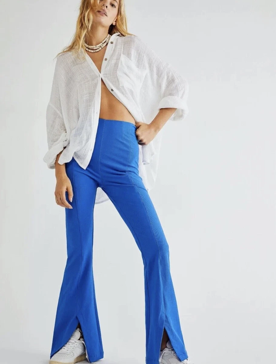 free people real deal slit flare pants bell bottom high waisted blue small  NWOT