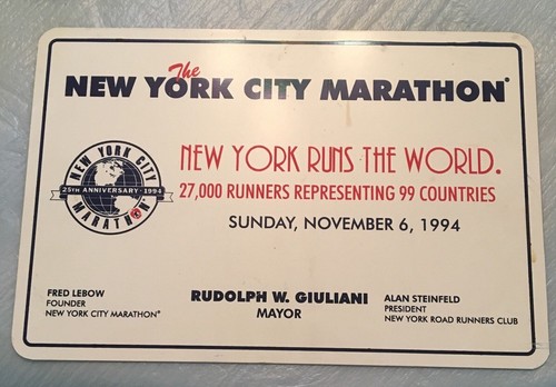 NYC Marathon 25th Anniversary (11/6/94) Official Metal Sign W/ Rudy Giuliani - Picture 2 of 3