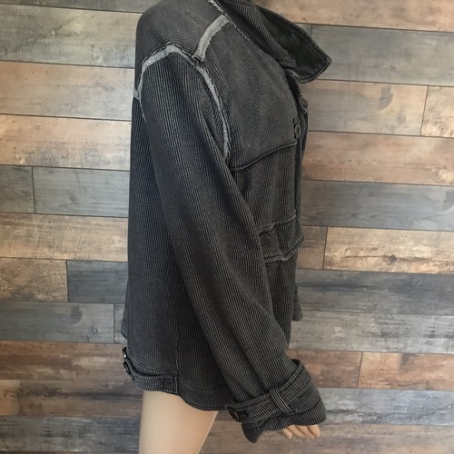 Free People Railroad Stripe Knit Gray Charcoal Moto Jacket Asymmetrical Sz M - Picture 5 of 9