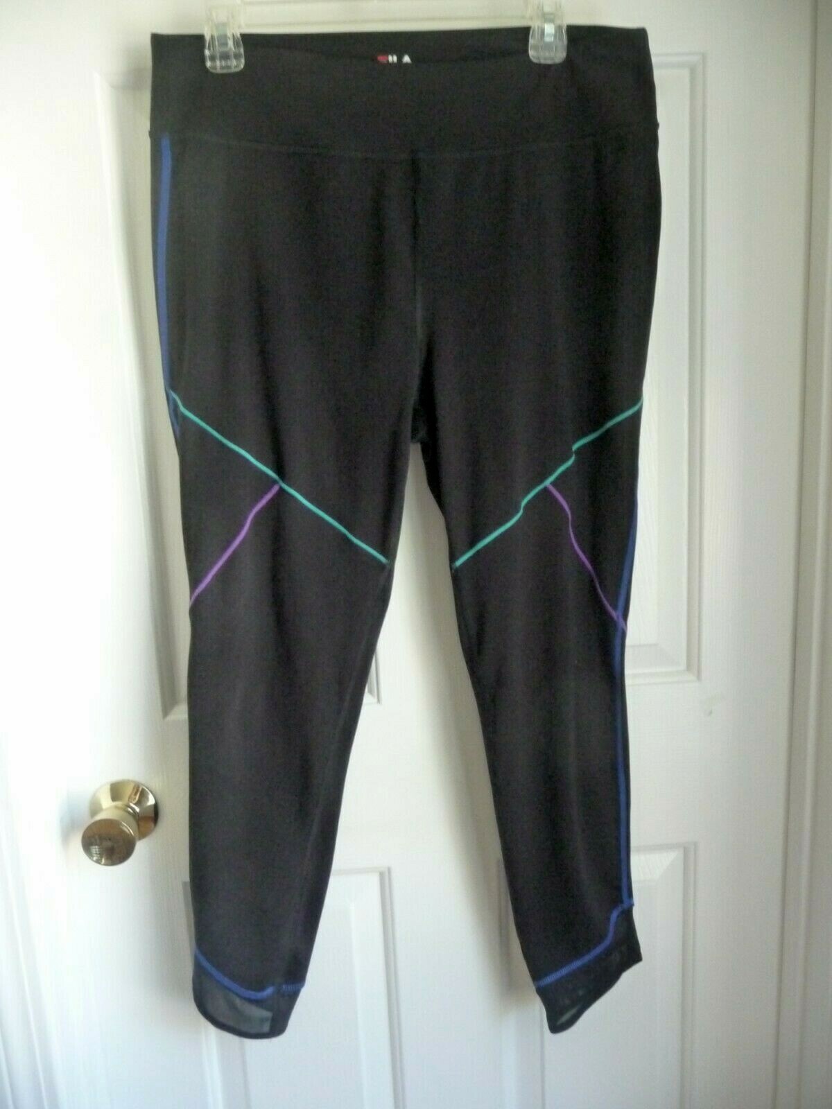 Leggings FILA XL nero colorato orlo allenamento pull on maglia orlo gambe