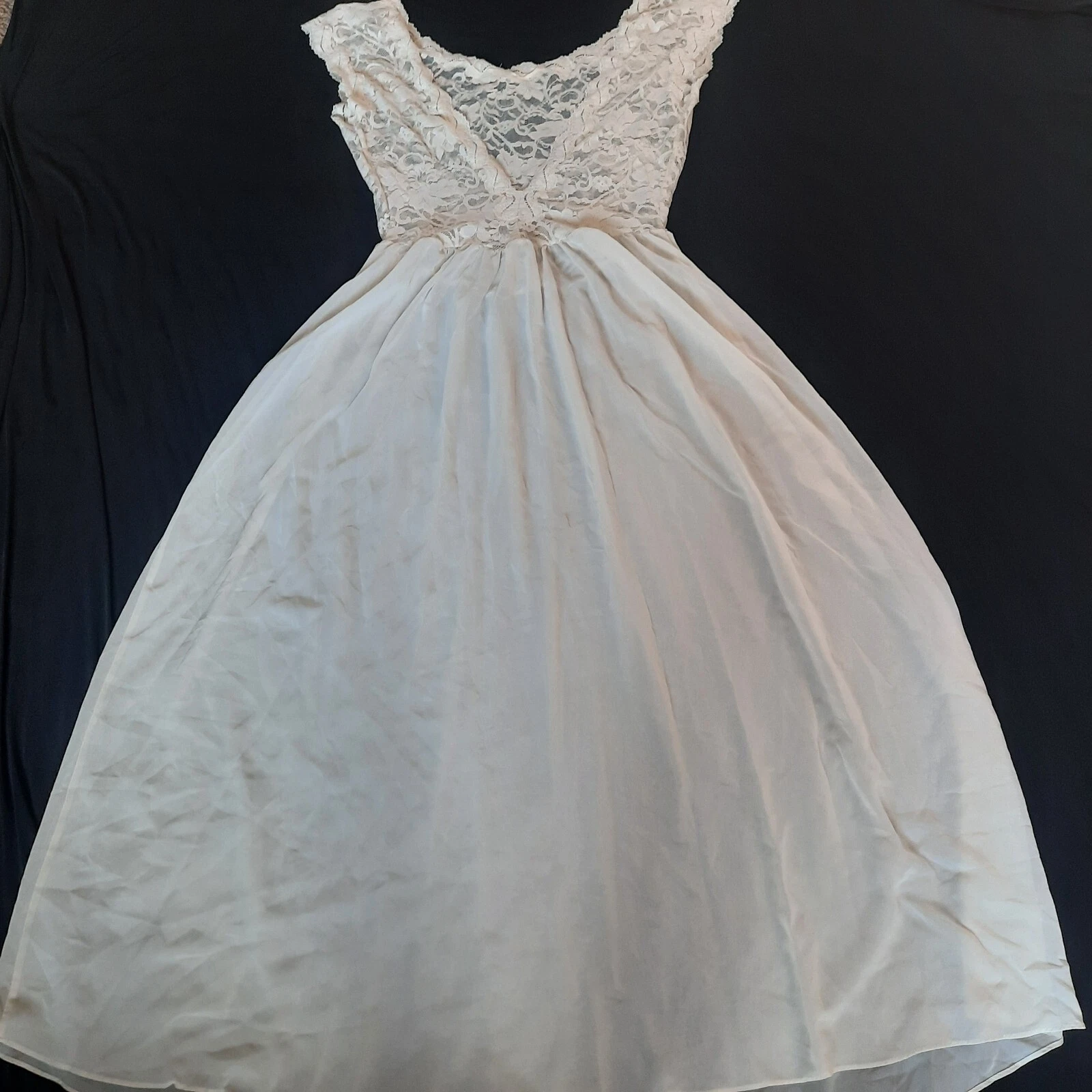 UNDERCOVER VINTAGE Victoria Secret abito slip pizzo top V retro lunghezza intera taglia L bianco avorio