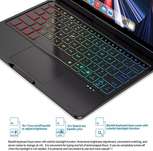 For iPad 7/8/9/10/11th Gen Air Pro 11" Touchpad Keyboard Case with 360° Rotation - Picture 10 of 39