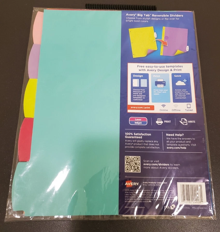 Avery Big Tab Reversible Fashion Dividers, 5 Tabs, 1 Set, Assorted Glitter 24928 - Image 2 of 2