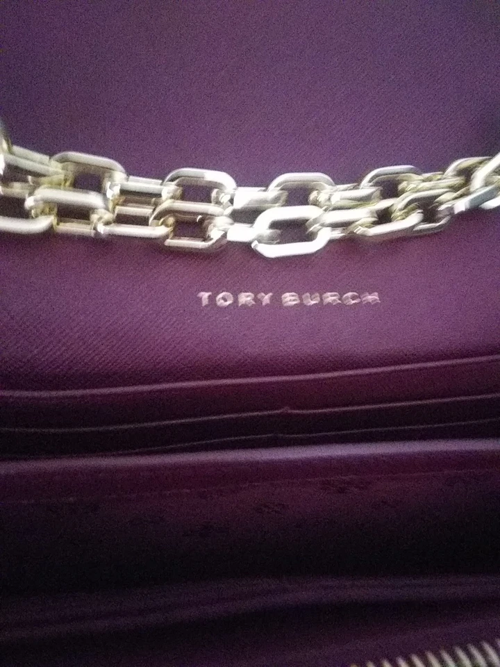 TORY BURCH SHIRAZ BURGUNDY SAFFIANO LEATHER SHOULDER BAG/WALLET/ CLUTCH - Image 2 of 4