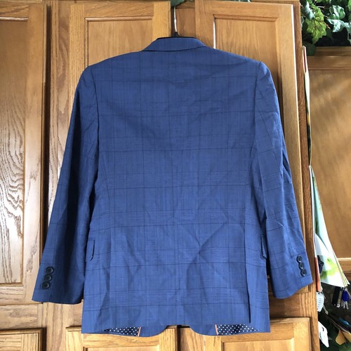 Tallia Men’s Blue 100% Wool Plaid 2 Button Polka Dot Lined Blazer Jacket Size 36 - Picture 9 of 13