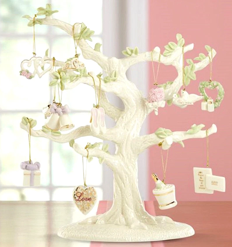 Lenox Mini Wedding Tree Ornament 12 PC. Set Heart Bell Dove